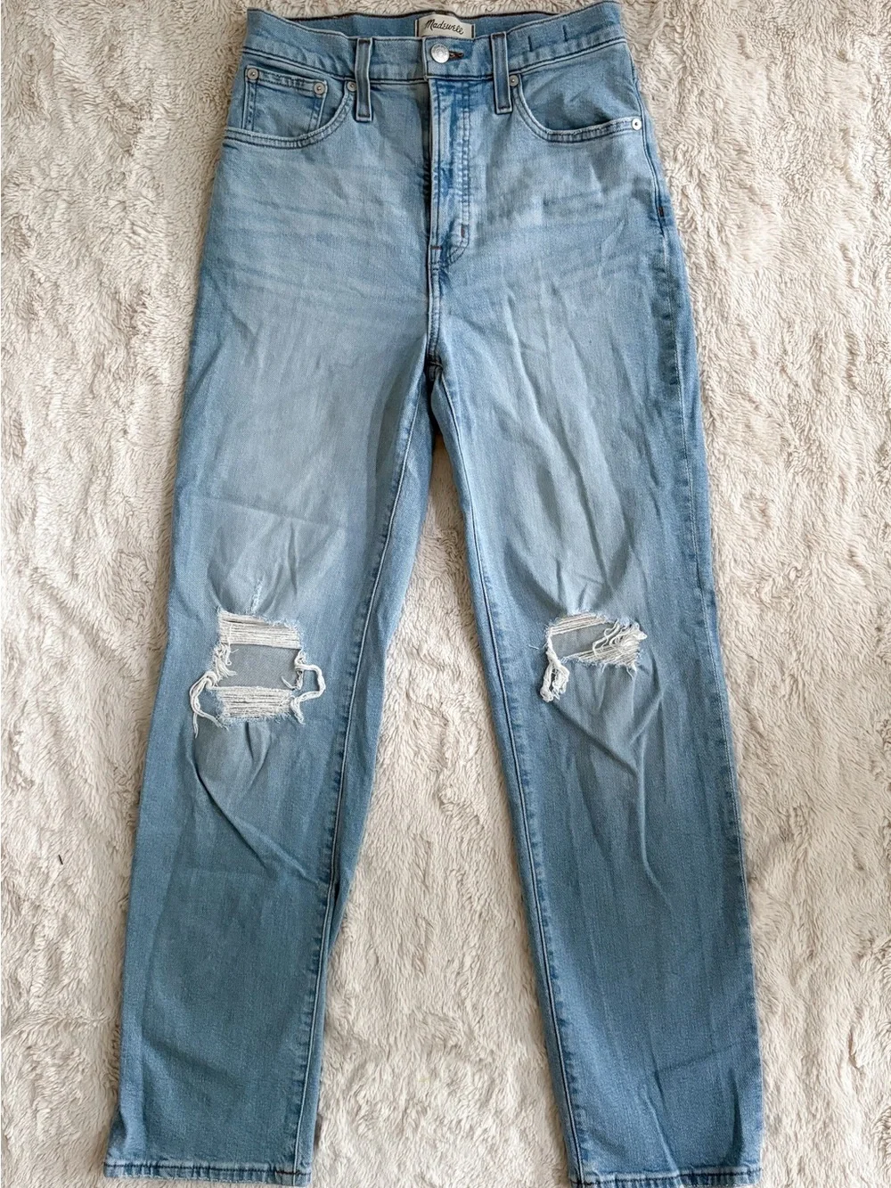 Madewell Perfect Vintage Straight Jeans High Rise Distressed Light Wash Size 26